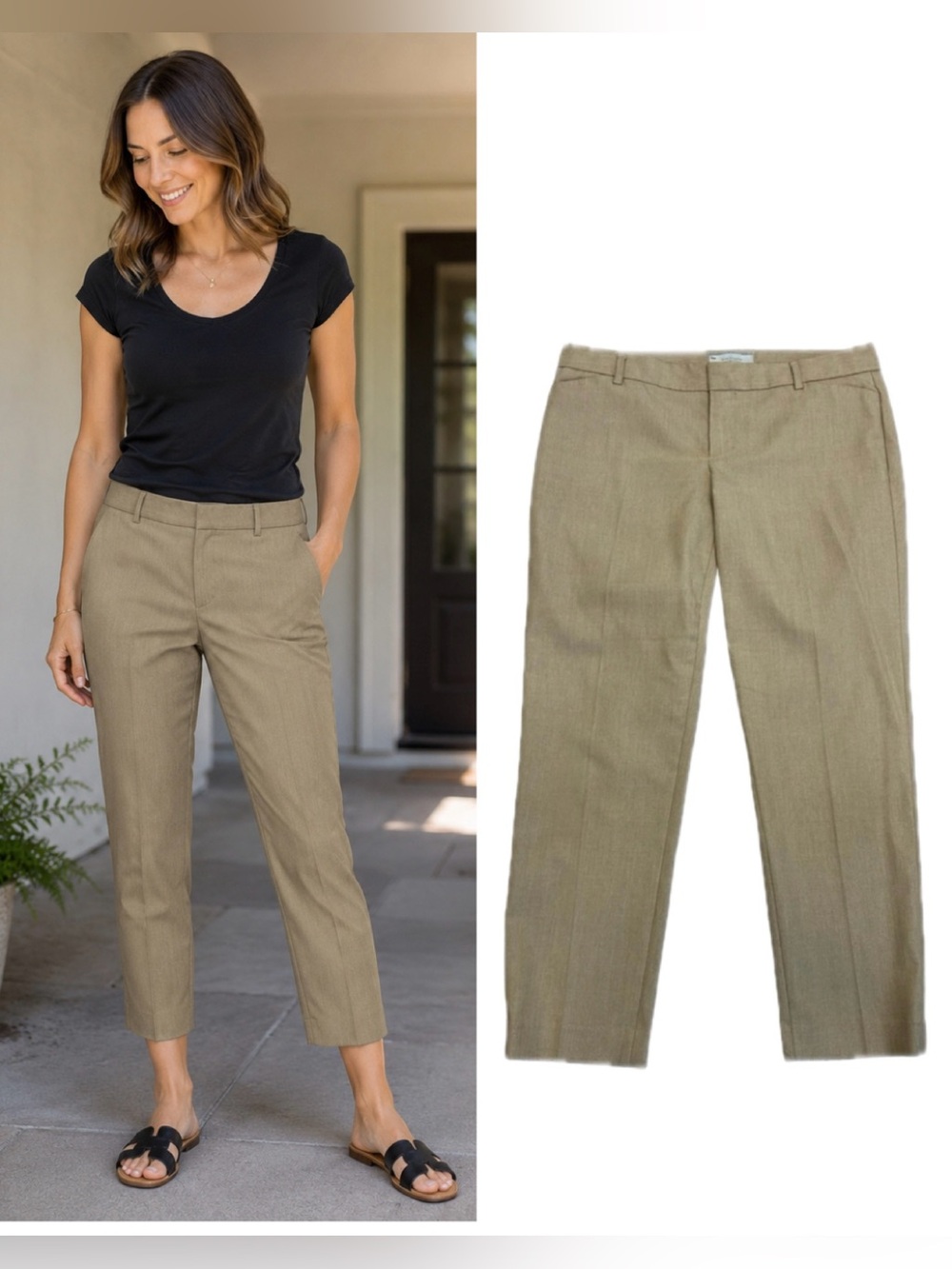 Gap tan brown khaki herringbone slim cropped ankle pants stretch Sz 4